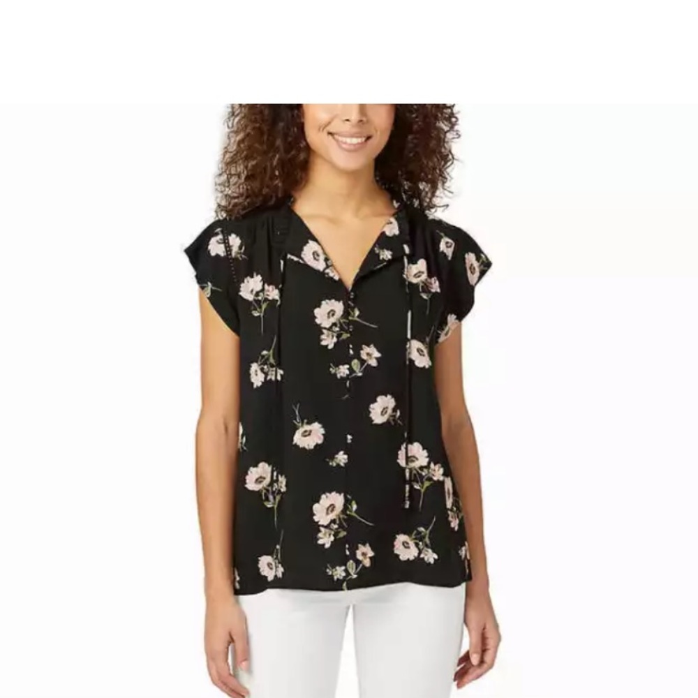 BUFFALO Women Black/Floral Top Size M